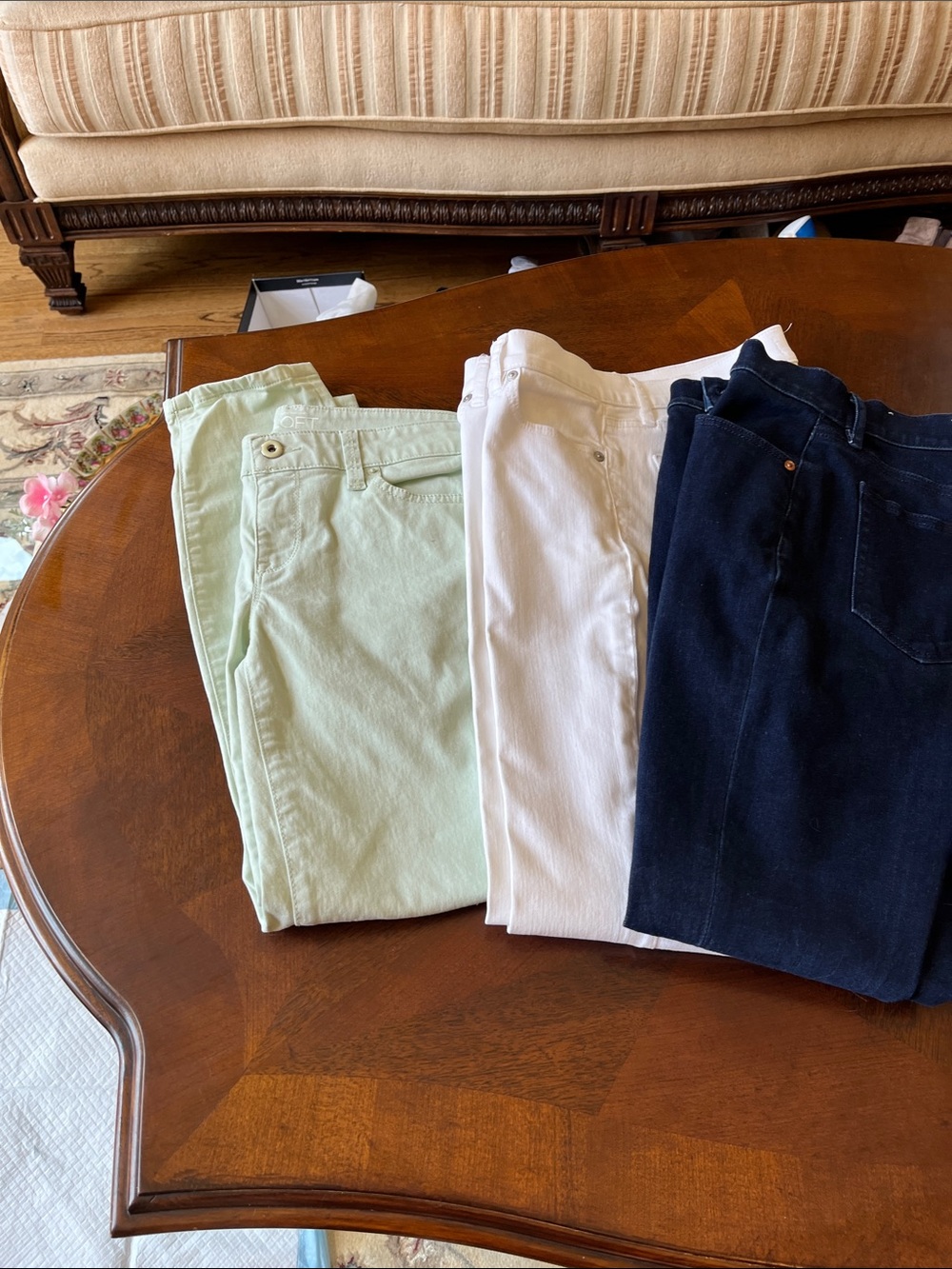 LOFT Skinny Jeans Trio — Mint, White & Navy, 3 pairs of Loft pants